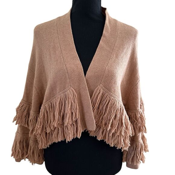 BCBGMAXAZRIA Women’s Tan Fringe Knit Open Front Cardigan Size S - Picture 5 of 7